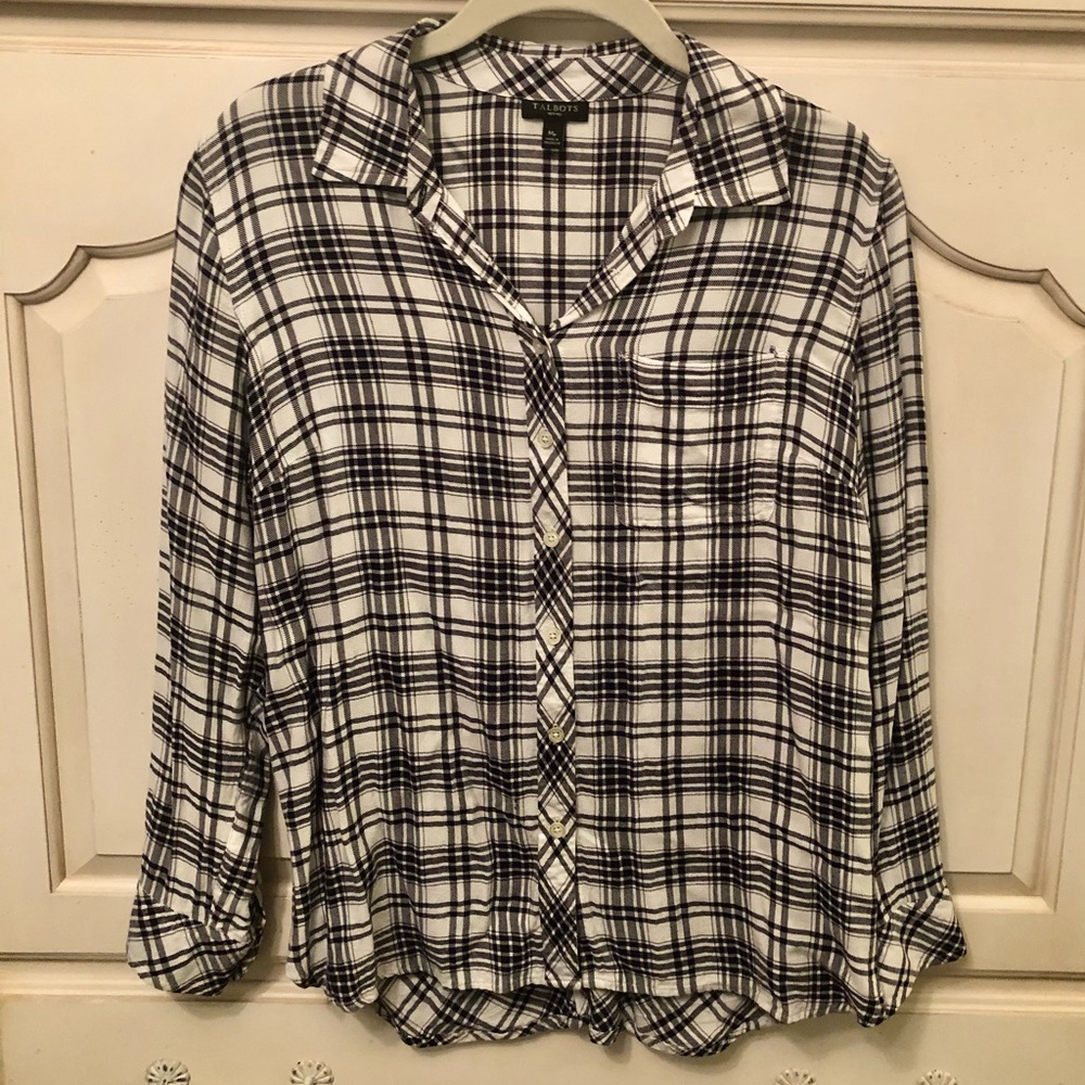 Talbot’s Black and White Plaid Blouse